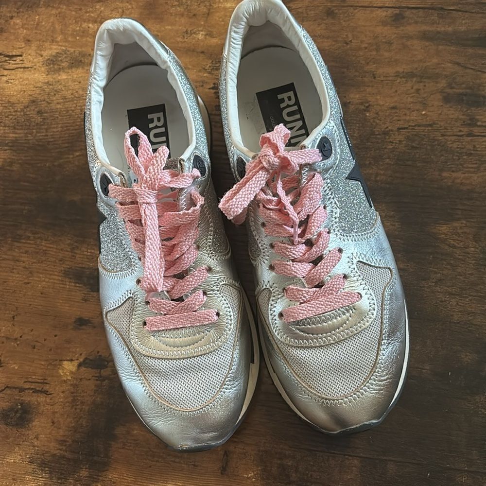 Rare Golden Goose Running Sneakers Silver Glitter in Dove-gray Suede Size 38 - Picture 2 of 14